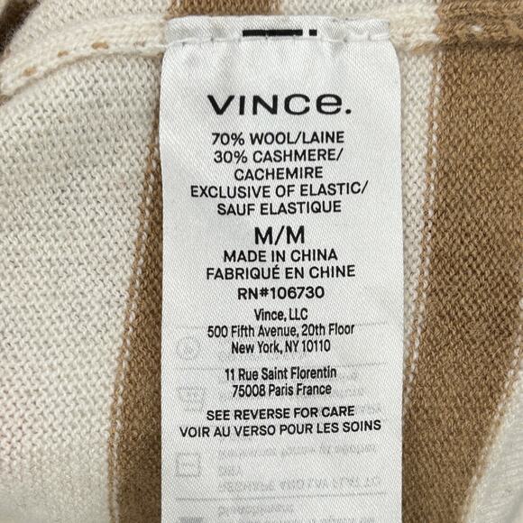 Minimalist Chic Soft Striped Wool Cashmere Mock Neck Sweater Vince. Cream Tan M - Picture 8 of 9